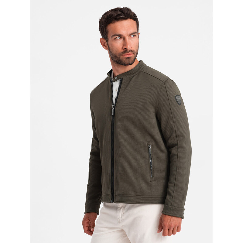 Ombre Mens BIKER jacket in structured fabric - dark olive green 52495420