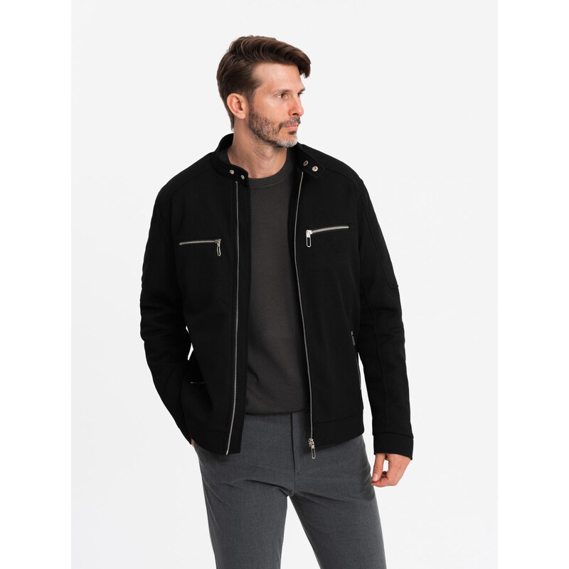 Ombre Mens biker jacket with collar and pockets - black 57761057