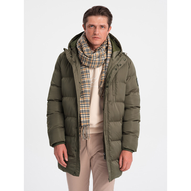 Ombre Długa zimowa kurtka męska pikowana o satynowym wykończeniu - 52495123