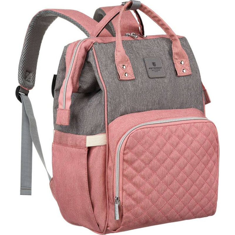Ružovo-sivý dámsky batoh pre mamičku Peterson PTN MB3-6012 59096302