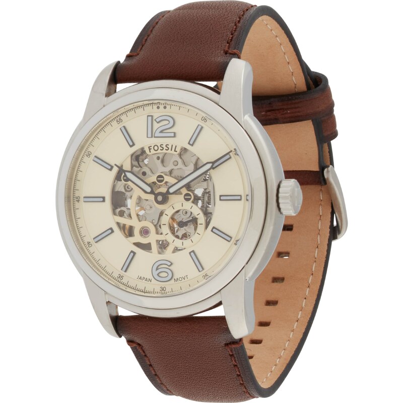 FOSSIL Analógové hodinky Heritage krémová / tmavohnedá / strieborná 67751048