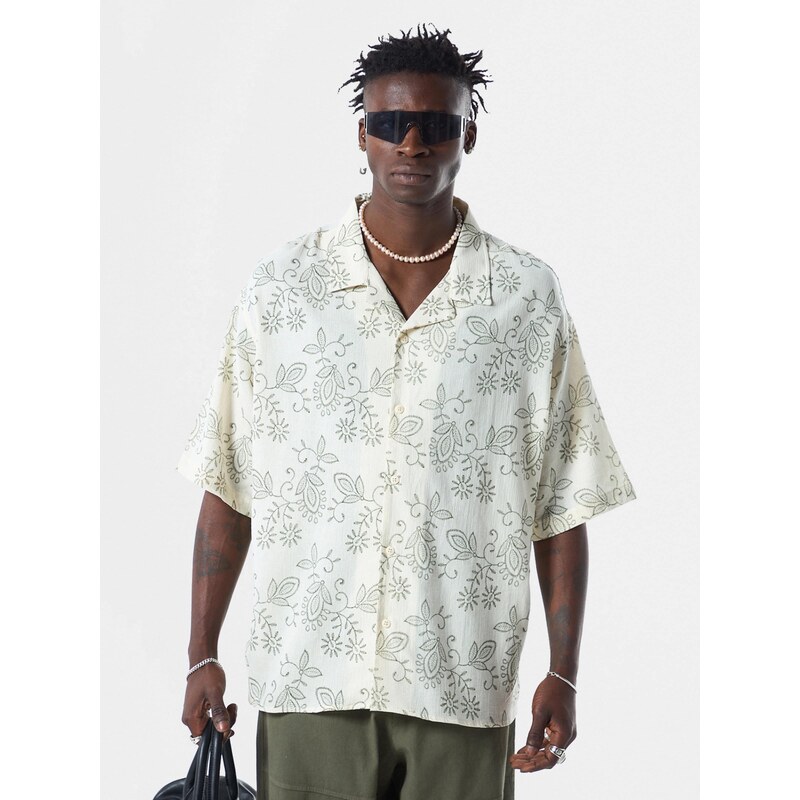 VAMOS CLO Košeľa Visalia krémová / kaki 60683148