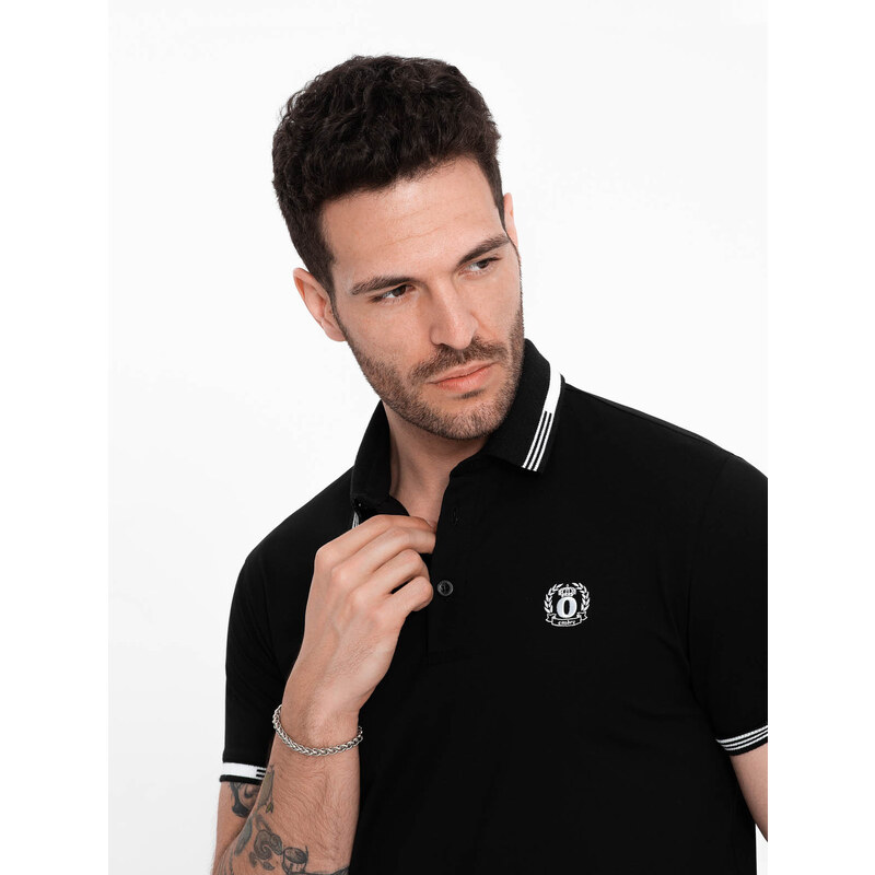 Ombre Mens elastane polo shirt with contrasting elements - black 67099623