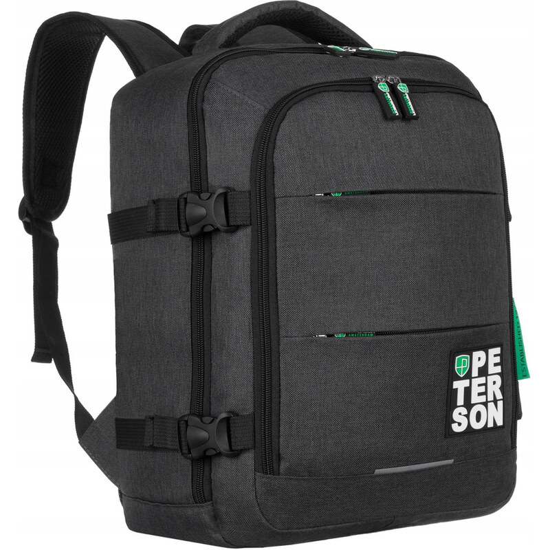 Cestovný batoh Peterson – čierno-zelený, 25 l, 2 komory, 7 vreciek, 65263534