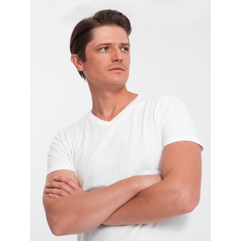 Ombre BASIC mens classic cotton T-shirt with a crew neckline - white 67127965