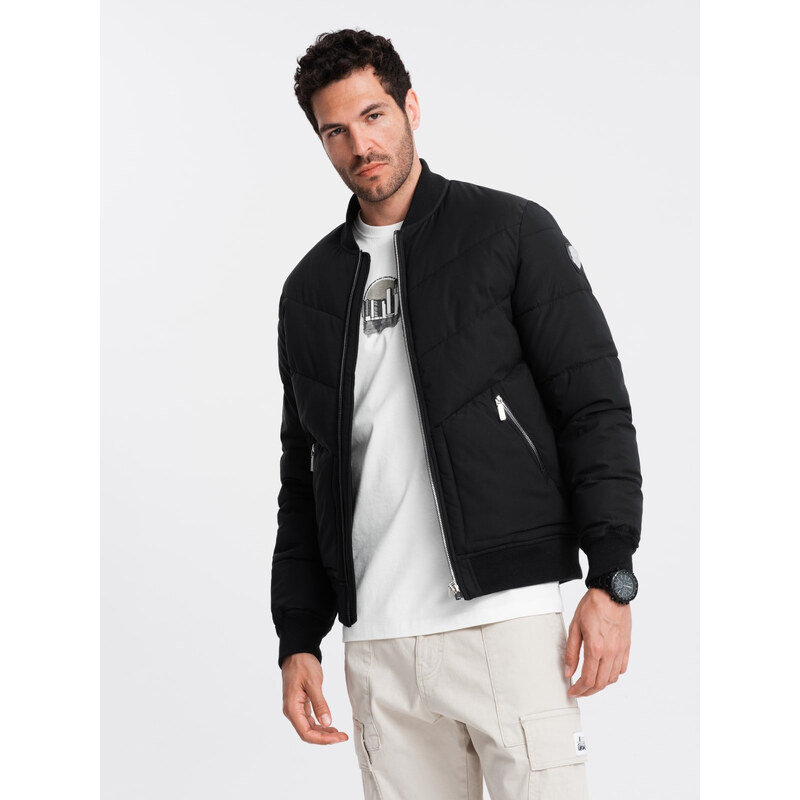 Ombre Mens quilted bomber jacket with metal zippers - black 50608501