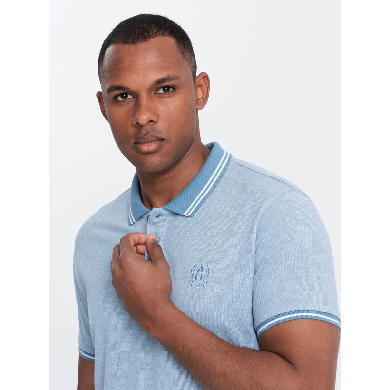 Ombre Mens melange polo shirt with striped collar - blue 64780921