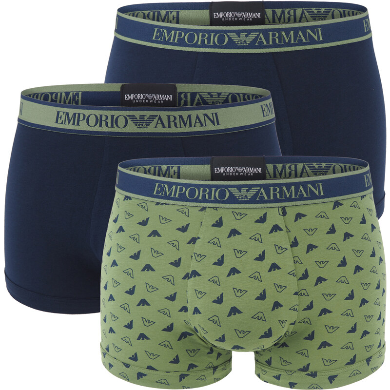 EMPORIO ARMANI - boxerky 3PACK stretch cotton st. oliva & marin logo 59110489