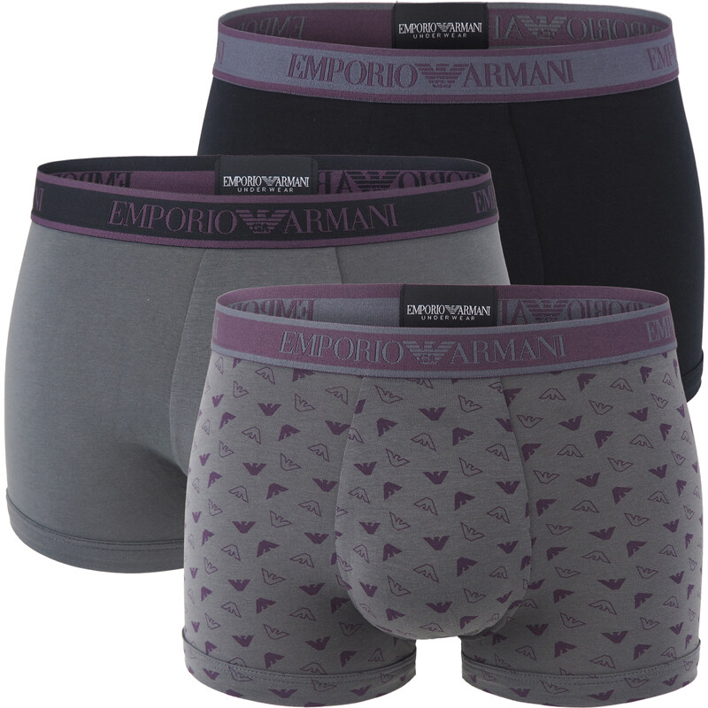 EMPORIO ARMANI - boxerky 3PACK stretch cotton logo nero & magnete 59110484