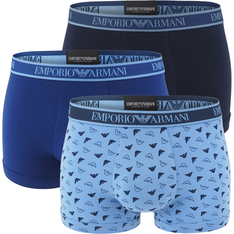 EMPORIO ARMANI - boxerky 3PACK stretch cotton marine & azzur logo 59110487
