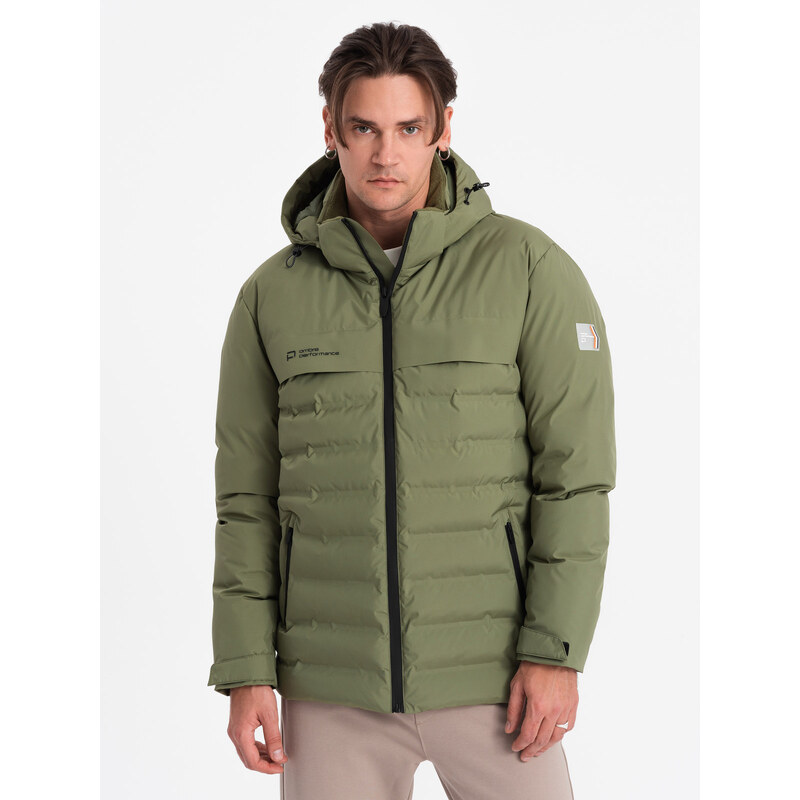 Ombre Mens winter jacket with detachable hood - olive 52497517