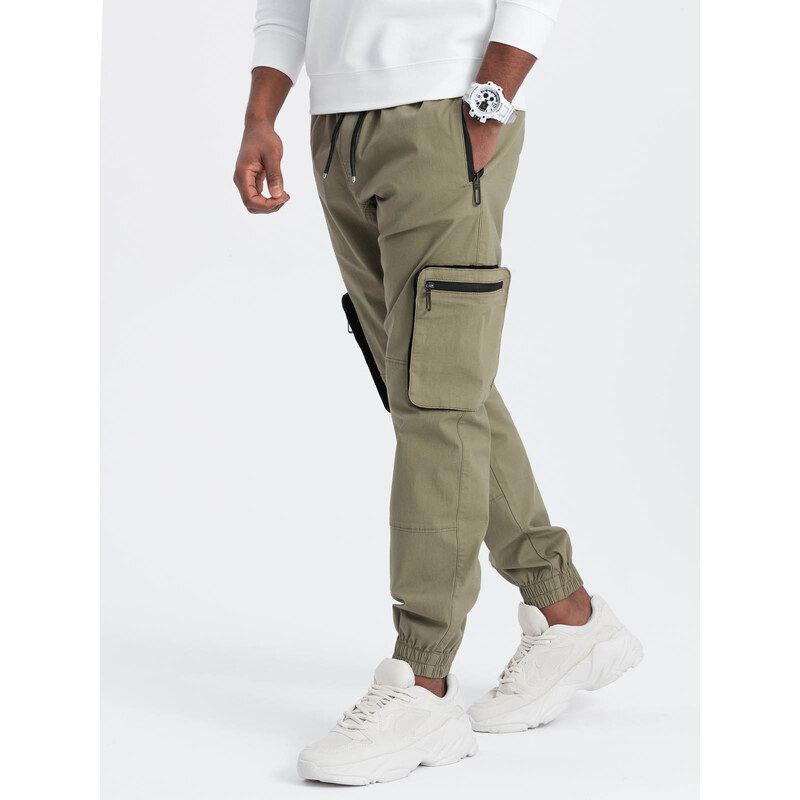 Ombre Mens JOGGER pants with zippered cargo pockets - light olive 57777183
