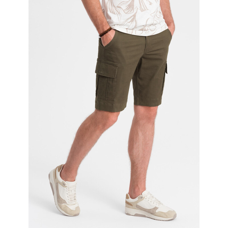 Ombre One-color mens shorts with cargo pockets - dark olive 57757088