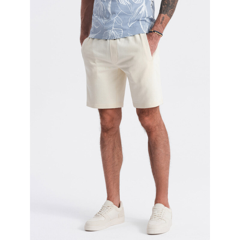 Ombre Mens knitted shorts with drawstring and pockets - cream 66034125
