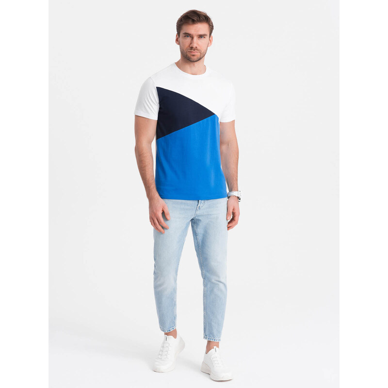 Ombre Mens tricolor cotton t-shirt - white and blue 57778428