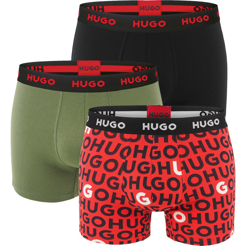 HUGO - boxerky 3PACK cotton stretch classic fit forest & red color / 59258800
