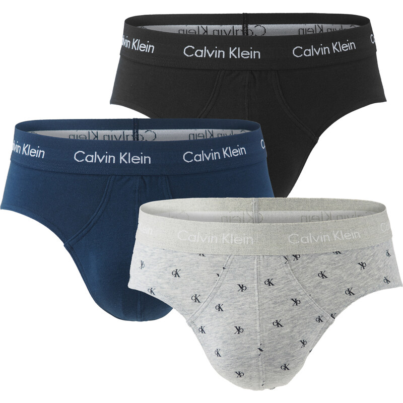 Calvin Klein - slipy 3PACK cotton stretch CK logo black & stone - 59258805