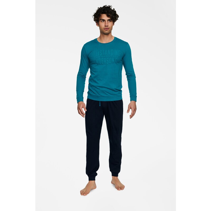 Henderson Pánske bavlnené pyžamo Badge 40040-67X tyrkysovo-čierne, 35059761