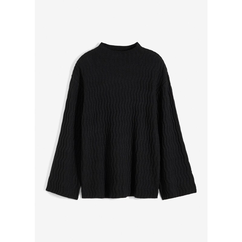 bonprix Jemne pletený pulóver so štruktúrou, farba čierna 47086133