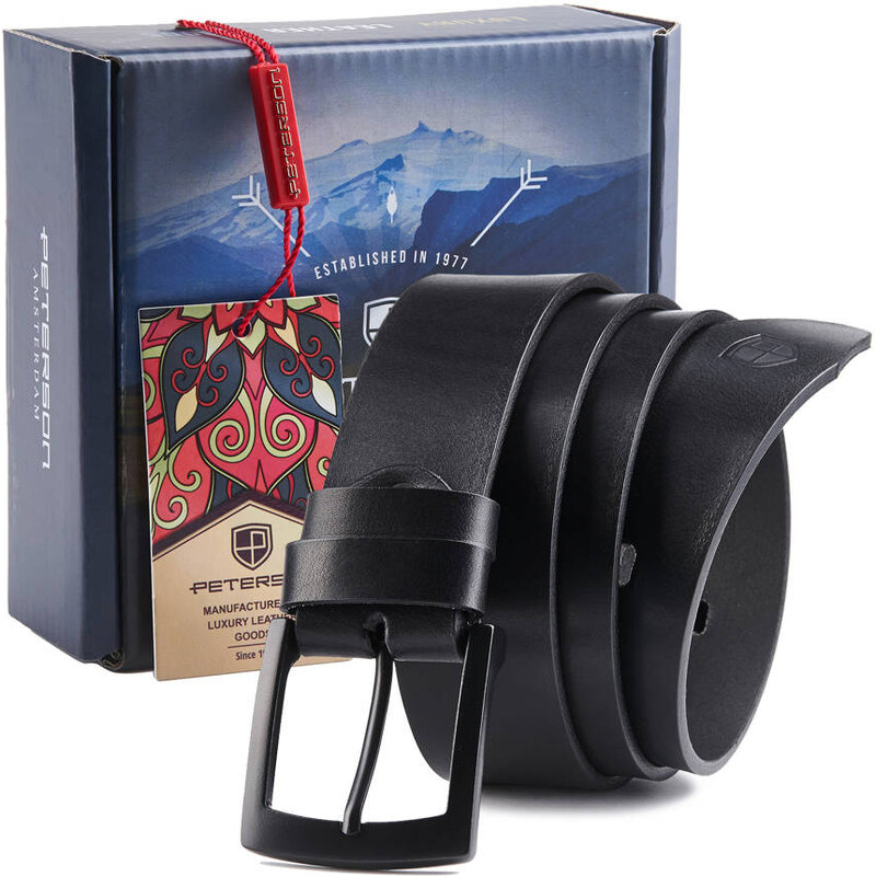 Kožený opasok s čiernou kovovou prackou - Peterson 58385629