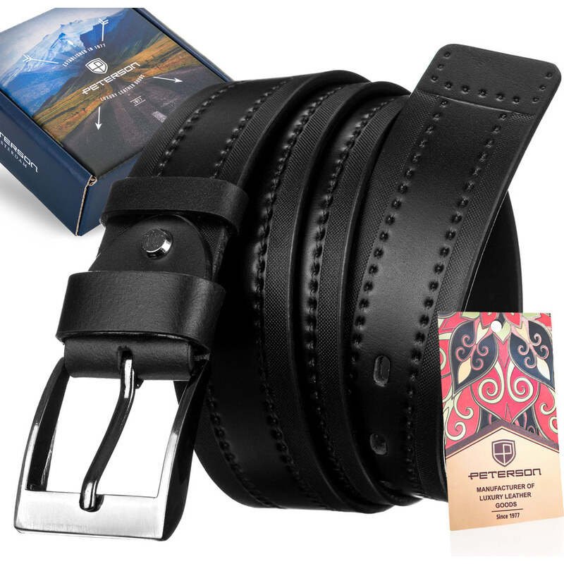 Široký pánsky kožený opasok s ozdobnou perforáciou - Peterson 58385671