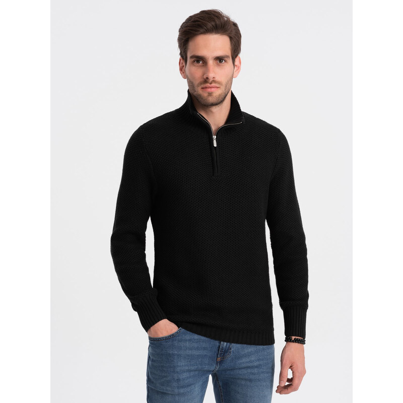 Ombre Mens knitted sweater with spread collar - black 52493223