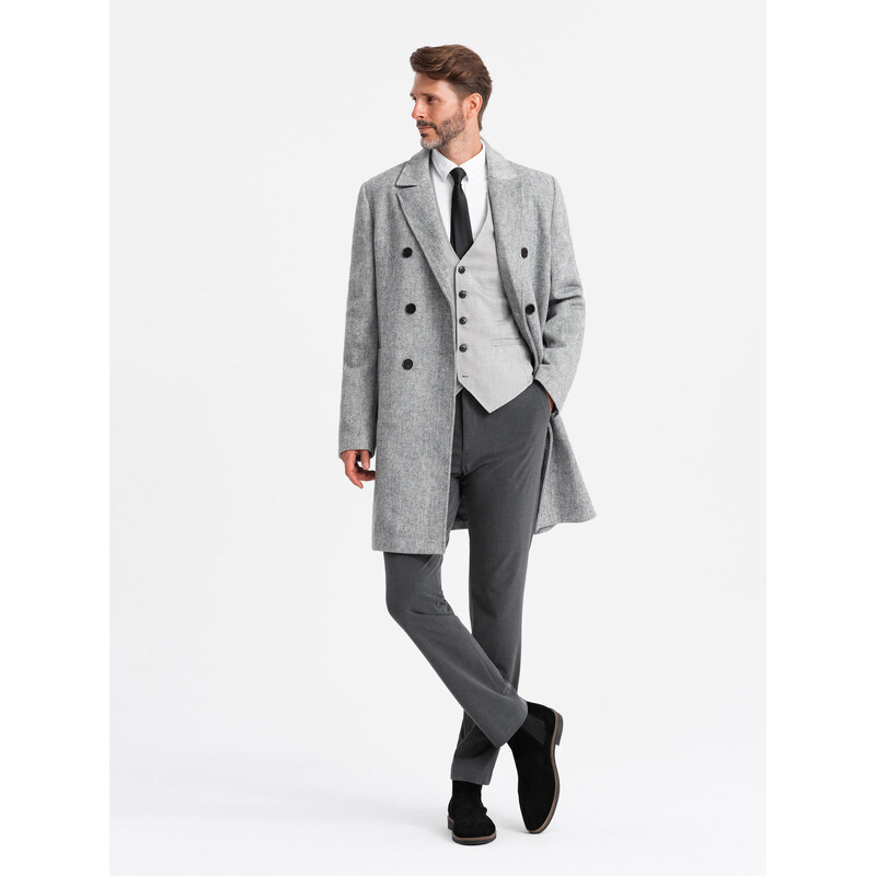Ombre Elegant double-breasted mens herringbone coat - grey 64782864