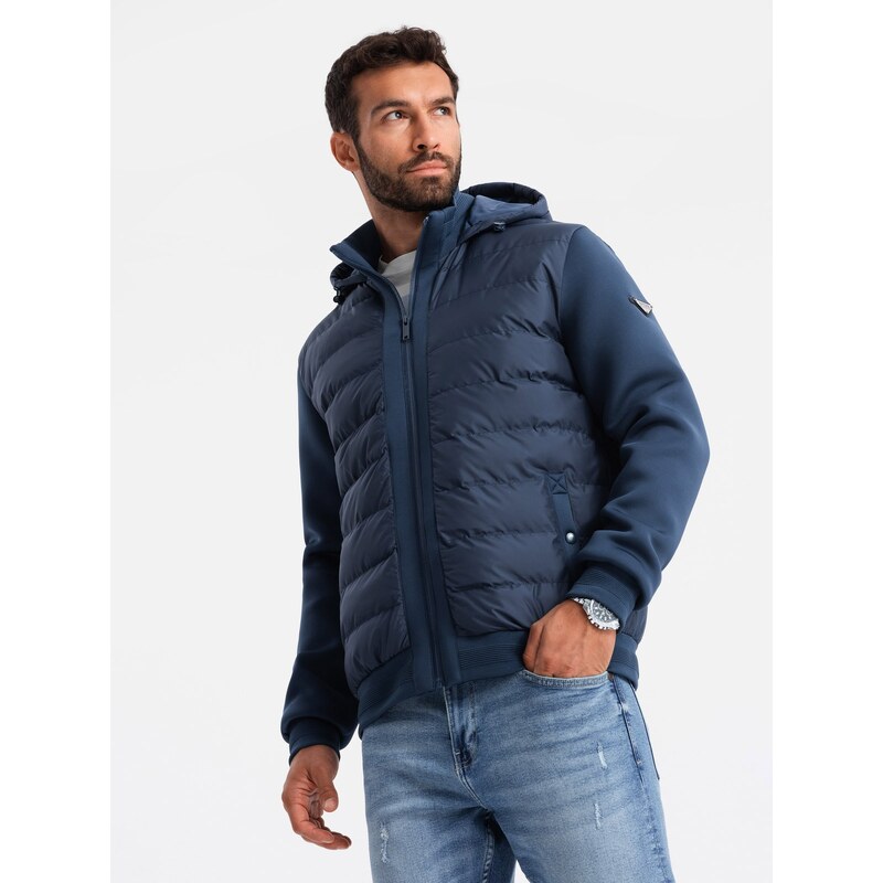 Ombre Mens quilted bomber jacket with high collar - navy blue 67099646