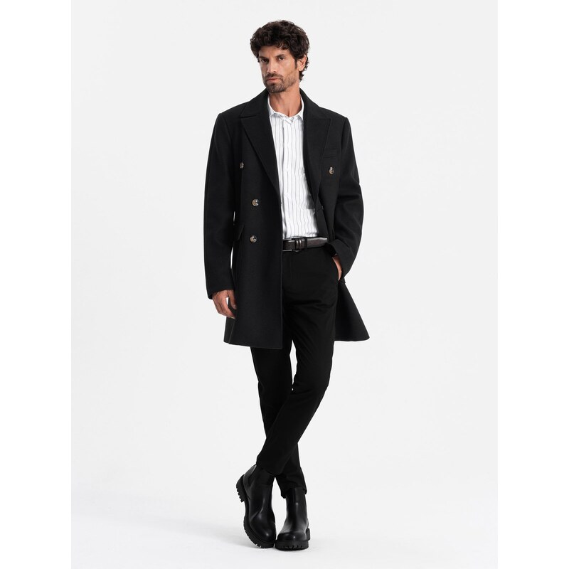 Ombre Mens double-breasted coat with decorative buttons - black 57624921