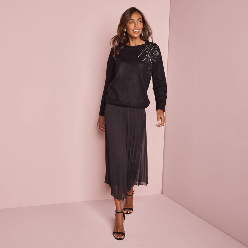 Pulóver zdobený štrasom čierna 036 Blancheporte 59534367