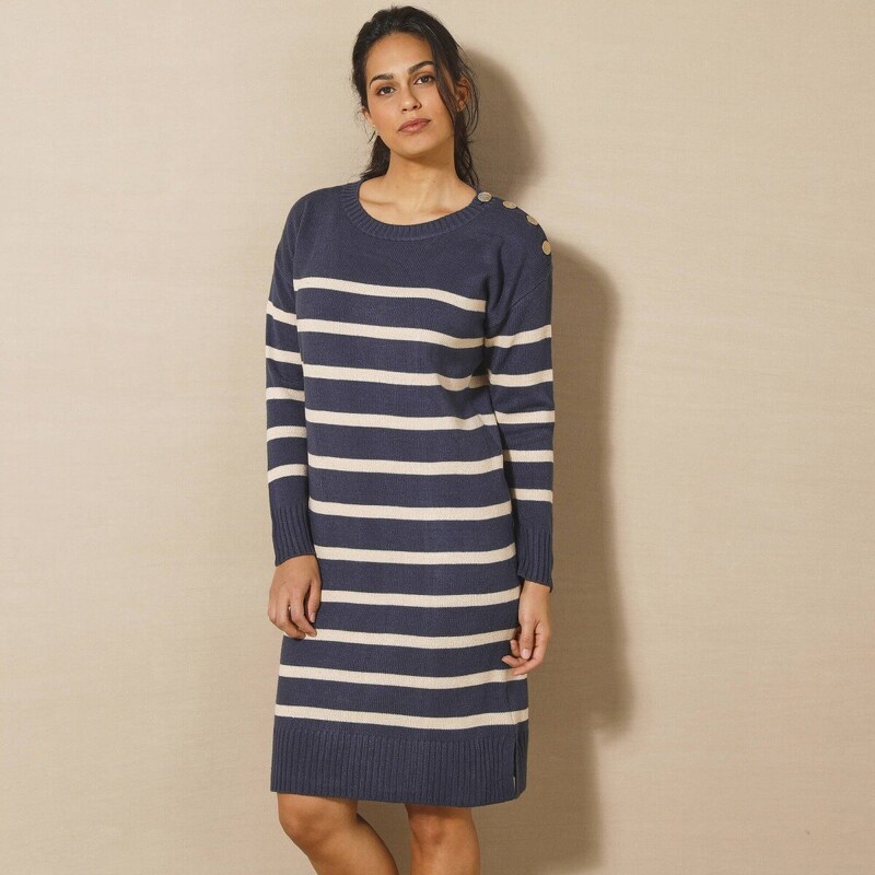 Pruhované pulóvrové šaty nám.modrá/zlatá 036 Blancheporte 59534392