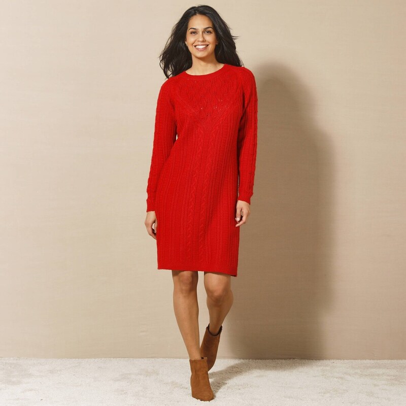 Pulóvrové šaty s vrkočovým vzorom červená 044 Blancheporte 59534393