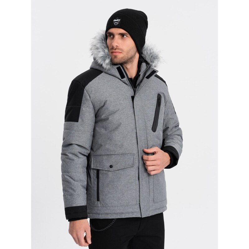 Ombre Mens winter jacket with adjustable hood with detachable fur - 50543654