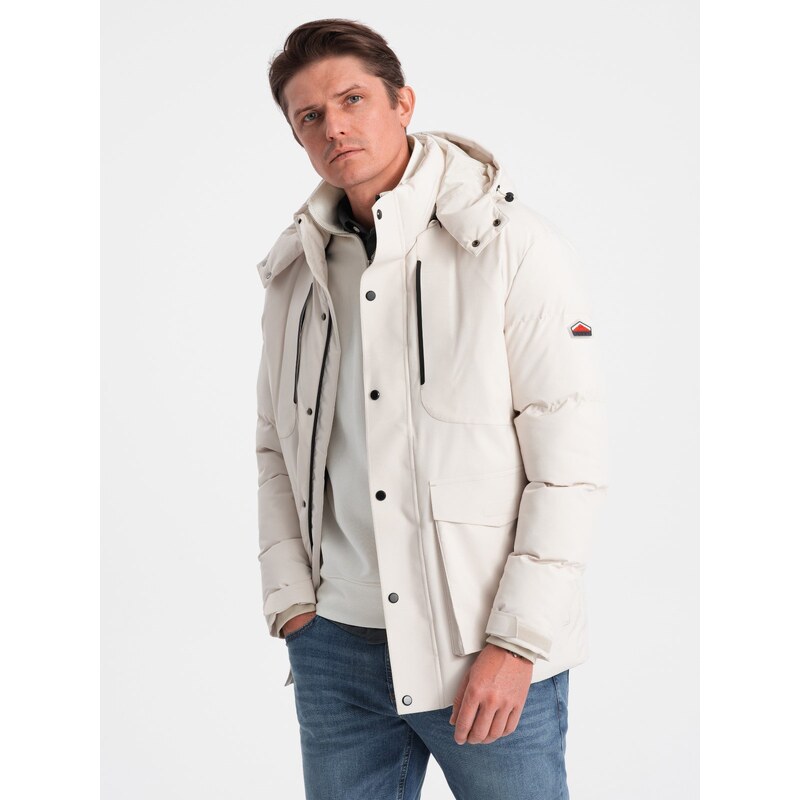 Ombre Mens winter jacket with detachable hood and cargo pockets - 52497518
