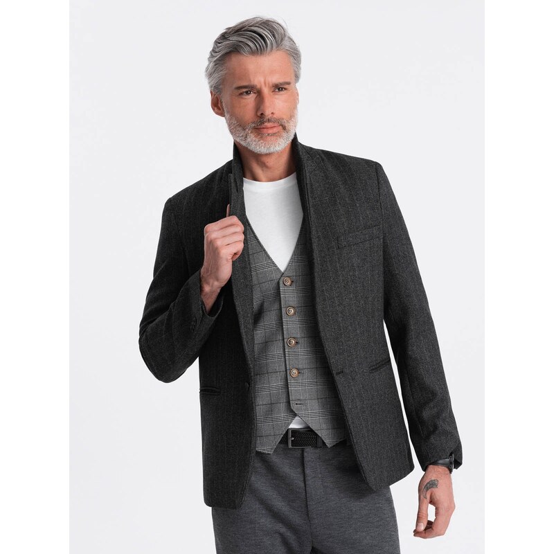 Ombre Stylish mens jacquard blazer with delicate stripes - graphite 64778103