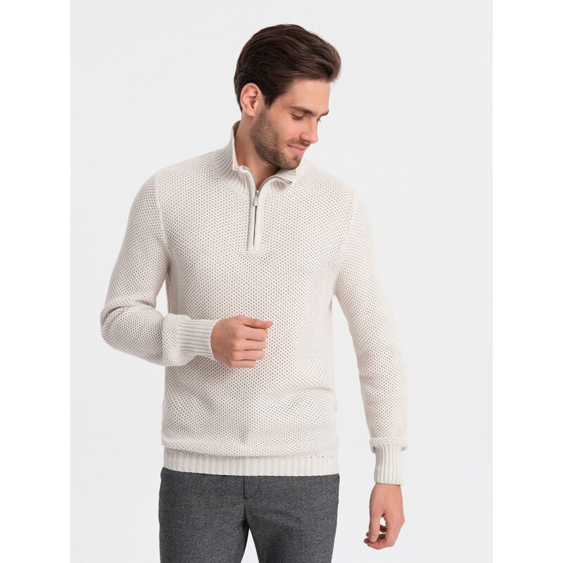 Ombre Mens knitted sweater with spread collar - cream 52497596