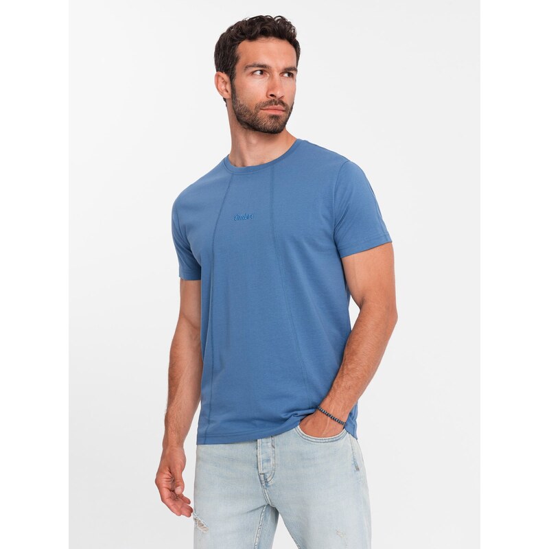 Ombre Mens cotton T-shirt with fine embroidery - dark blue 57778488
