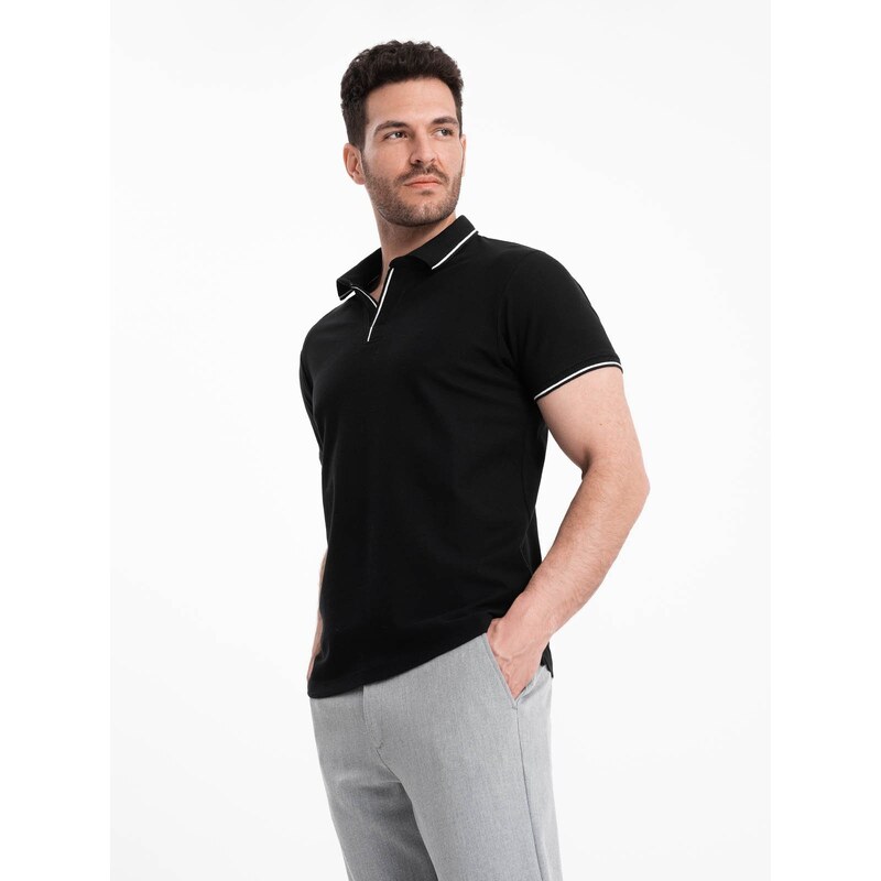 Ombre Mens pique knit polo shirt without buttons - black 57778486