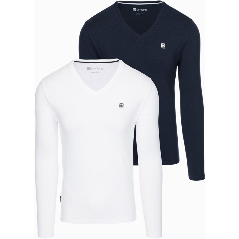 Ombre Set of 2x mens SLIM FIT longsleeve with logo and V-neck 64781340