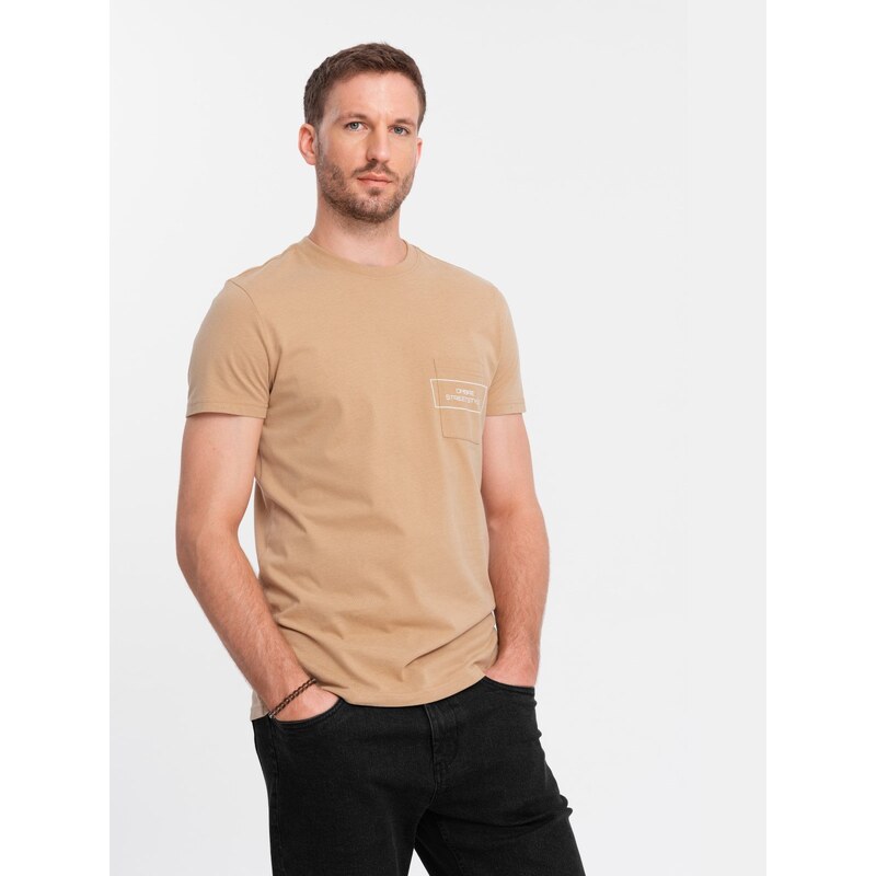 Mens cotton t-shirt with pocket print Ombre Streetstyle - sand 57758260