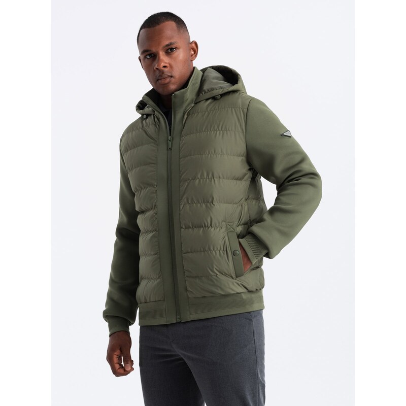 Ombre Mens quilted bomber jacket with high collar - dark olive green 57599731