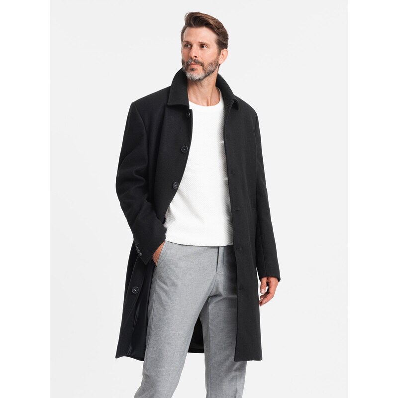 Ombre Mens long single-breasted coat with collar and undercoat - black 57599730