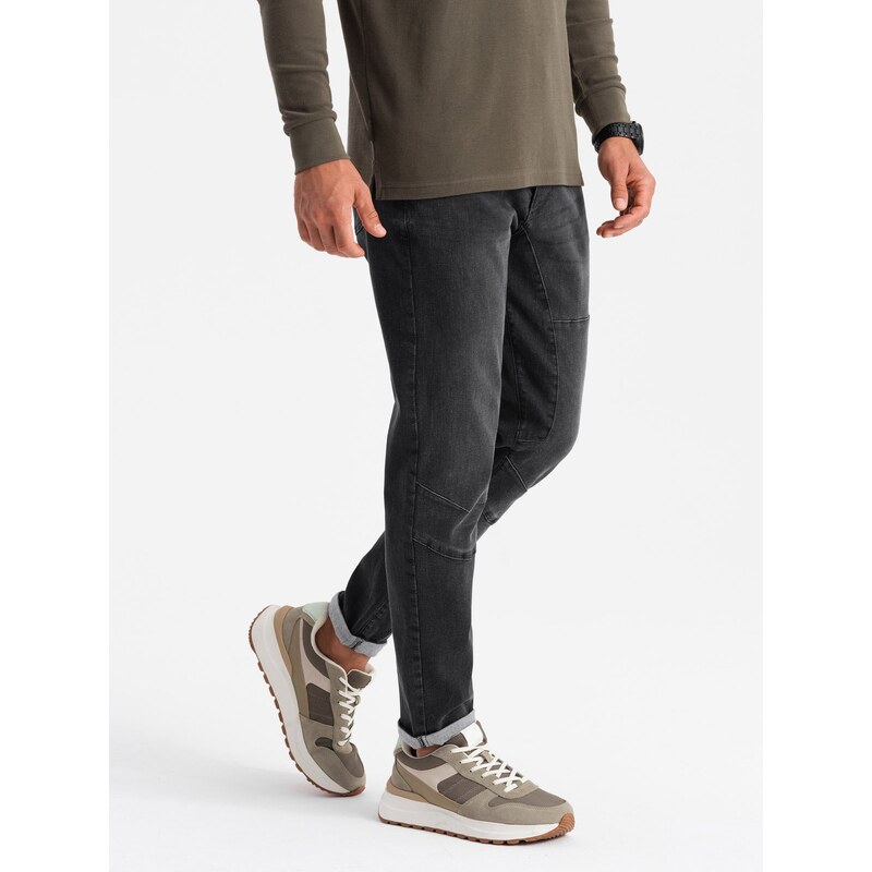 Ombre Mens TAPER FIT denim pants with stitching and rolled up legs - 64782450