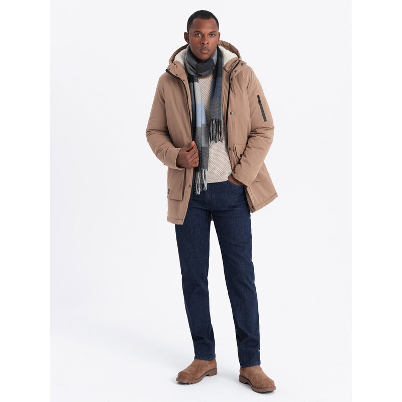 Ombre Mens long parka sherpa jacket - beige 64782716