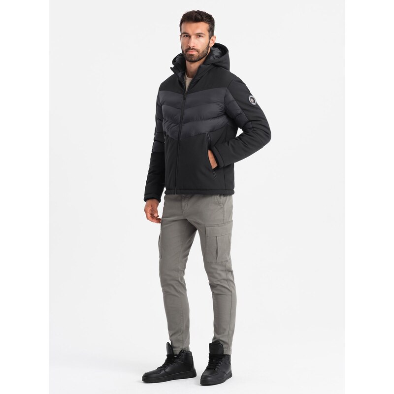 Ombre Pikowana męska kurtka z łączonych materiałów z wysokim 64783001