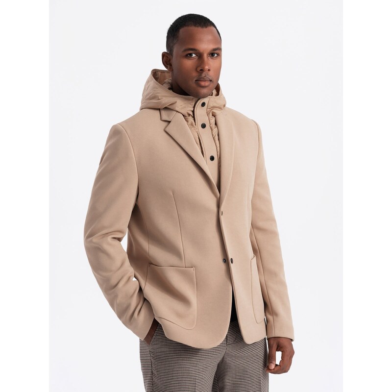 Ombre Mens jacket with high collar and hood - light brown 64782511