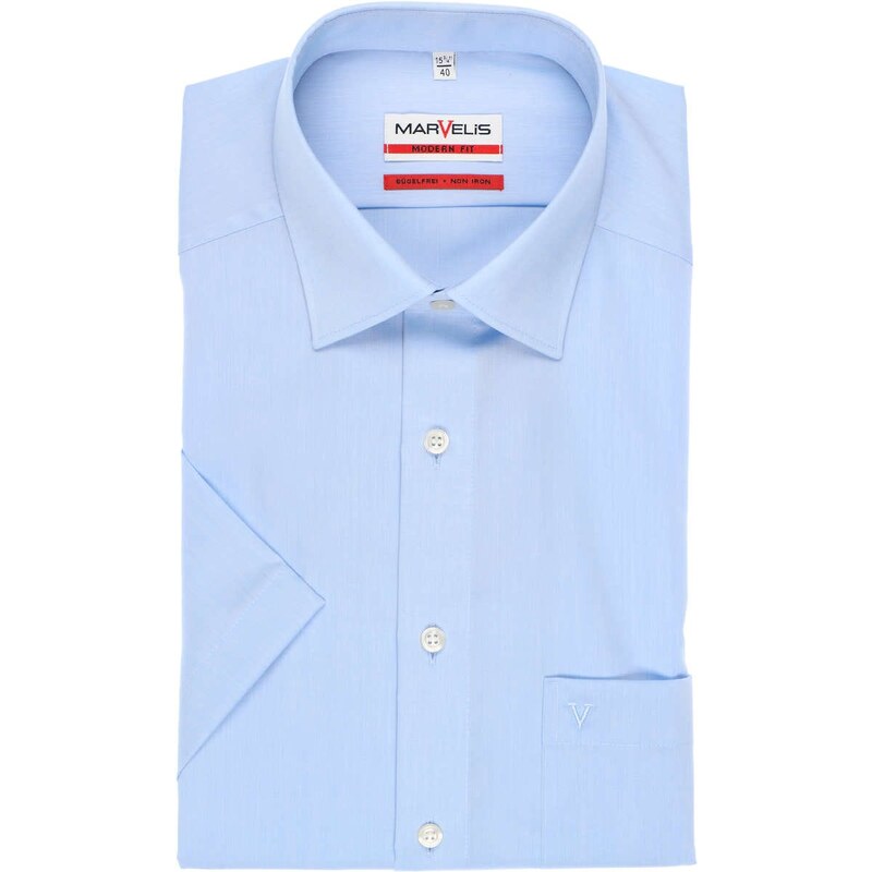 Marvelis Modern Fit pánska košeľa 100% popelín modrá krátky rukáv 59687625