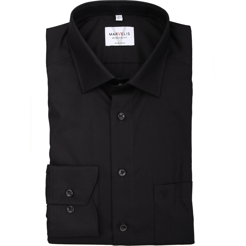 Marvelis Modern Fit pánska košeľa dlhý rukáv 100% popelín čierna 59687619