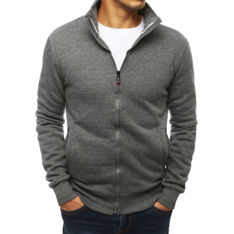 Dstreet Pánska mikina na zips bez kapucne šedá BX4109 - výpredaj 67027617