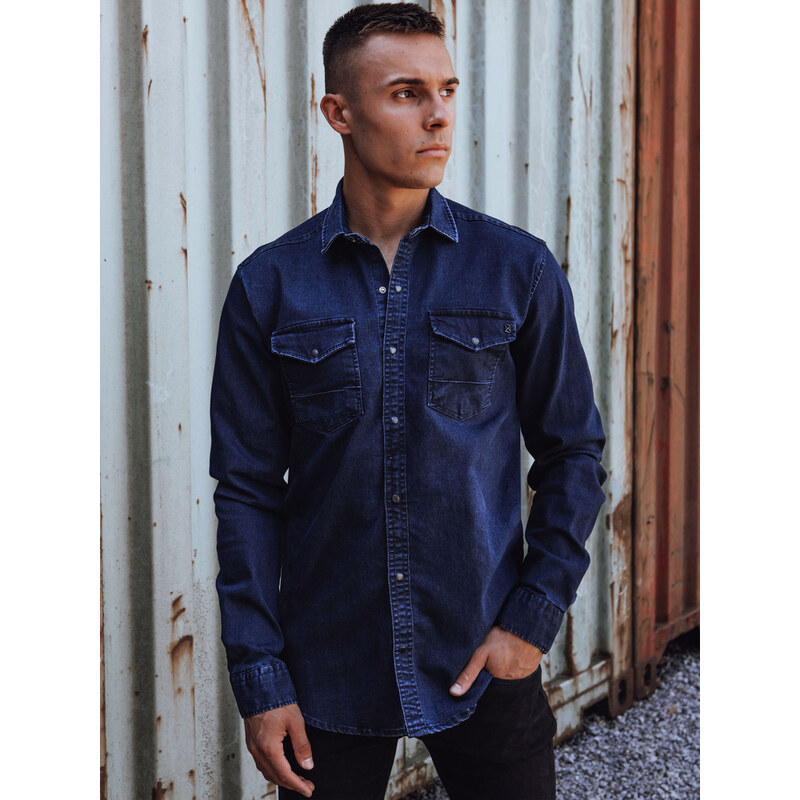 BASIC Pánska tmavomodrá džínsová košeľa DX2587 59689664